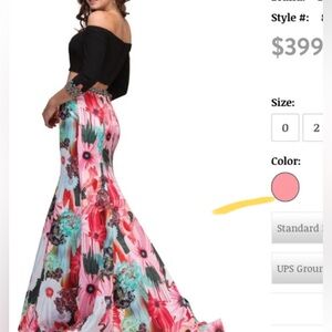 Lucci Lu Floral Off-Shoulder Maxi 2-piece prom Dress- Black & Multicolor floral